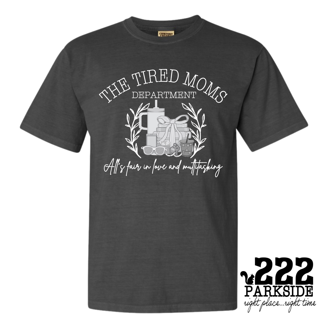 THE TIRED MOMS DEPARTMENT BLACK GRAPHIC TEE